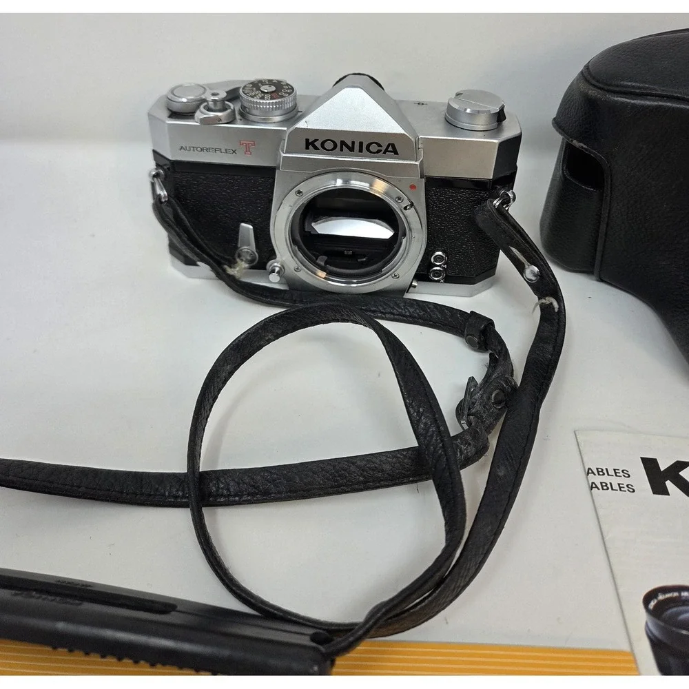 Konica Autoreflex T FTA 35mm SLR Camera Body Only Tested Shutter Works Japan